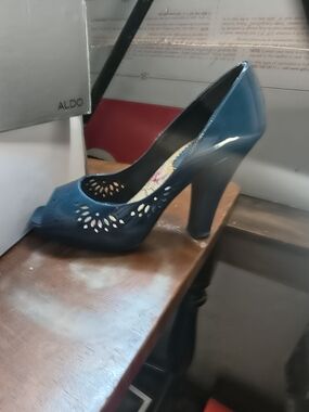 ALDO Blue Peep-Toe Cutout Patent Heels